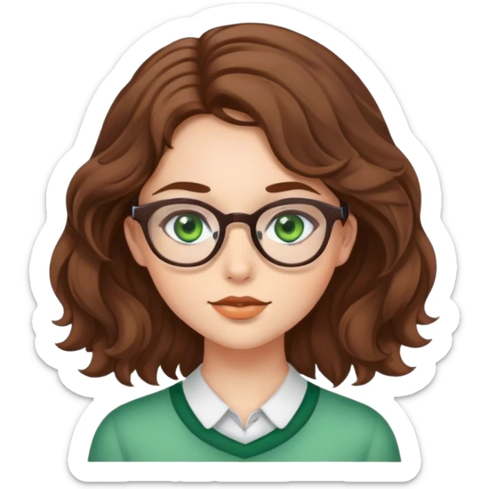 Green eyed girl with brown wavy hair with glasses  sticker