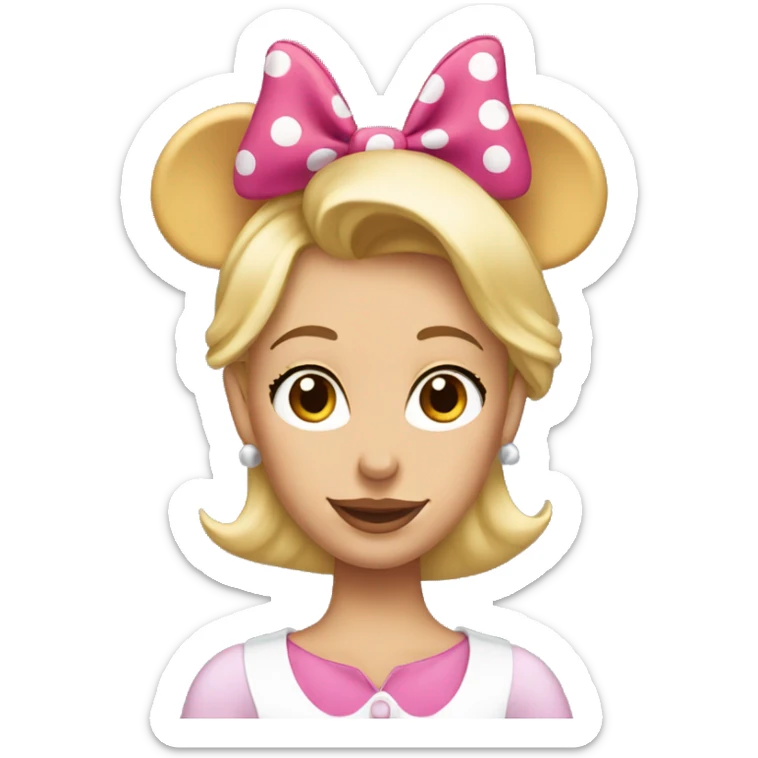 blonde woman with brown eyes wearing minnie mouse ears on hear head.  sticker
