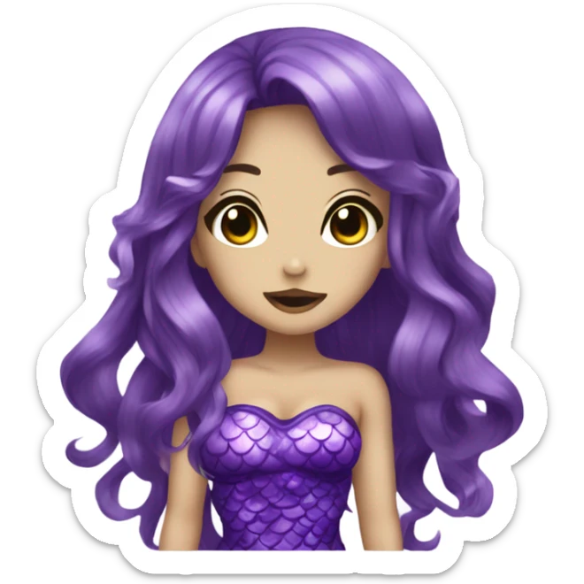 mermaid hime gyaru girl, dark purple hair sticker