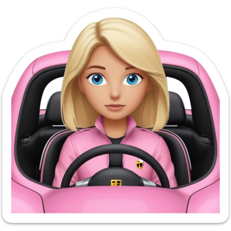 Pink porsche taycan with blonde girl with blue eyes in it sticker