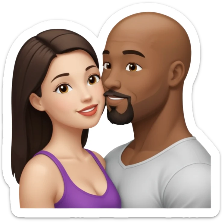 Bald black muscular goatee man kissing white brunette girl sticker