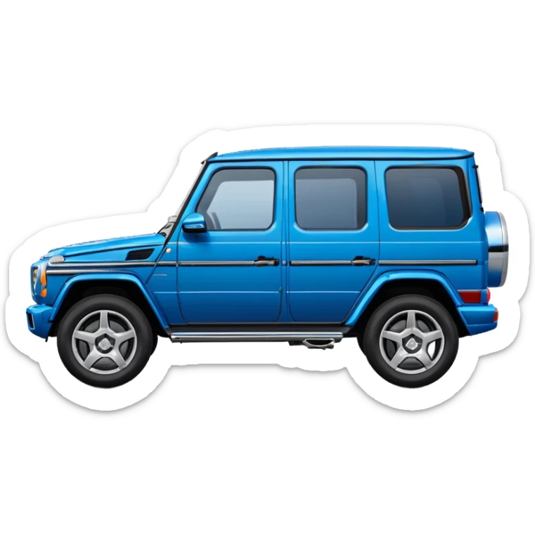 Mercedes G-Class SUV side view blue color, in the style of Apple emoji sport utility vehicle, rounded, cartoonish, glossy, simple details sticker