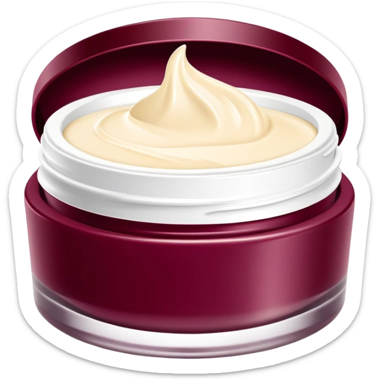 Elegant looking facial cream in a burgundy container that’s open and revealing the cream in a perfect shape (1 item) sticker