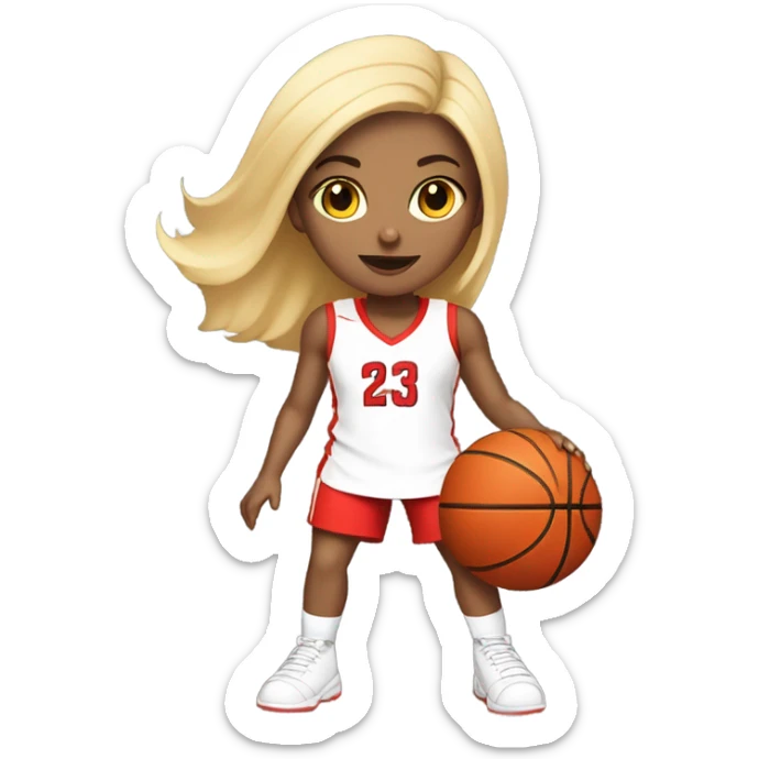 white skin blond girl in red costume playing basket ball sticker