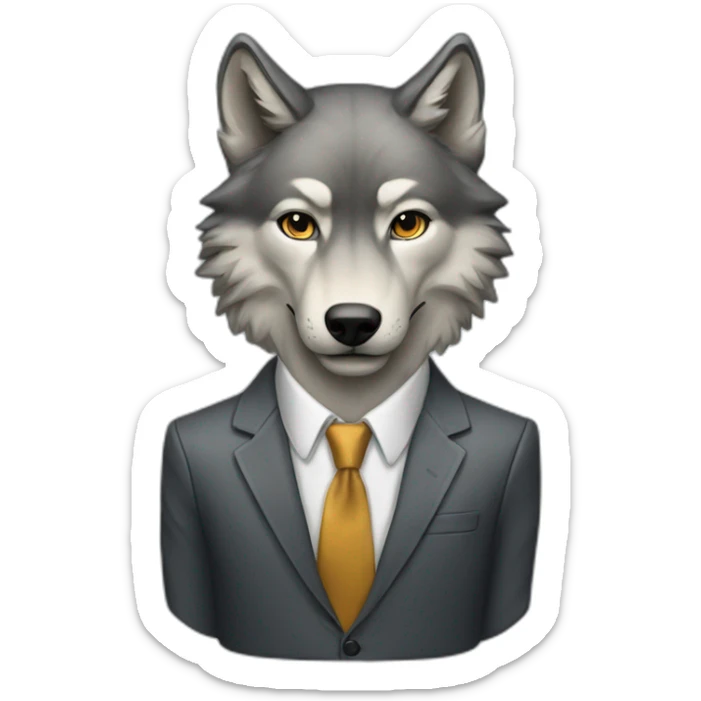Portrait a wolf with a human-like face wears a sleek jacket and tie like a salesman sticker