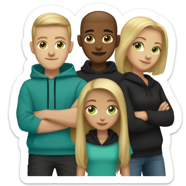 A couple with a light Brown Long hair girl and a Boy with a blonde buzzcut Both Wearing an black hoodie and the girl has light Green eyes the Boy has Blue eyes sticker