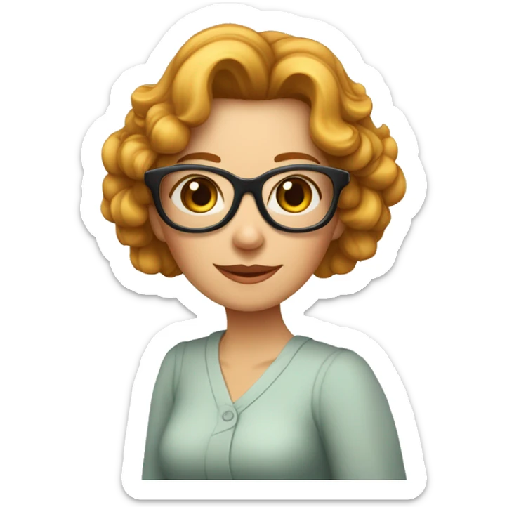 señora de mediana edad con pelo con canas rizado corto y gafas de ojo de gato sticker