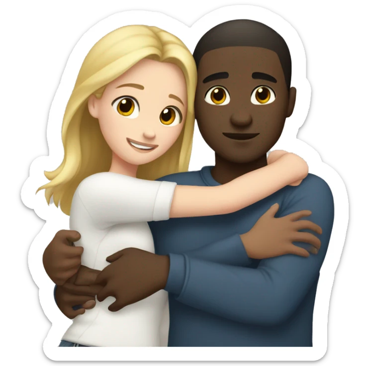 teen couple hugging black male, white girl sticker