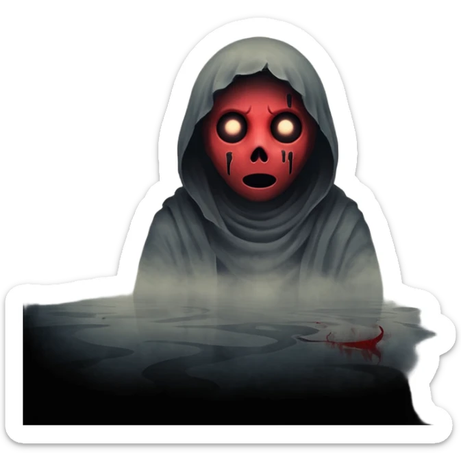 Dark horror wallpaper, 1080x2400, smoky grey charcoal background, subtle eerie light, misty fog, floating dust ("dhoasha dhoasha"), centered text "ROJONI" in distressed horror font, faint red smears, cinematic grain, spooky vibe --ar 9:20 --v 5 sticker