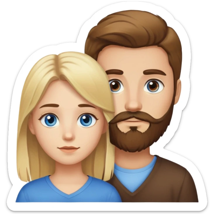 brown-haired brown-eyed boy with beard with blonde-haired blue-eyed girl  sticker