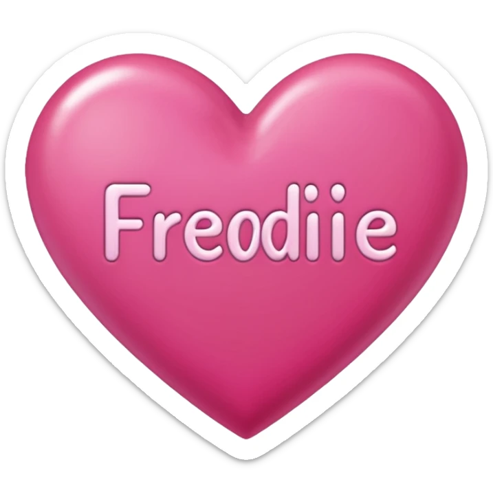a pink love heart with the word ”freddie” in the middlr sticker