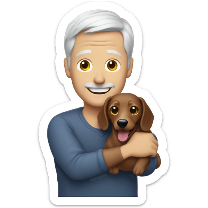  White man with grey hair smiling and holding a dachshund in his arms sticker