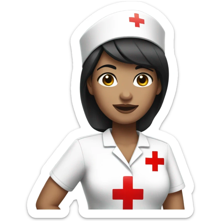short black hair white skin female nurse with red cross sign hat wearing dress sticker