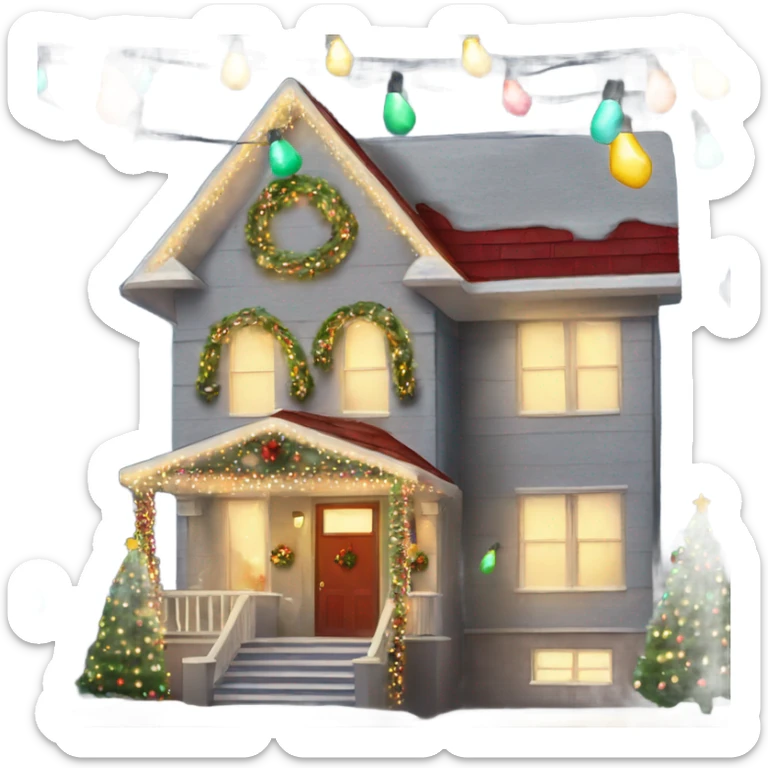 house decorated with fancy Christmas lights and lots of Fancy decorations sticker