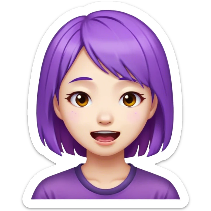 Chinese girl with purple hair cringing white skin sticker