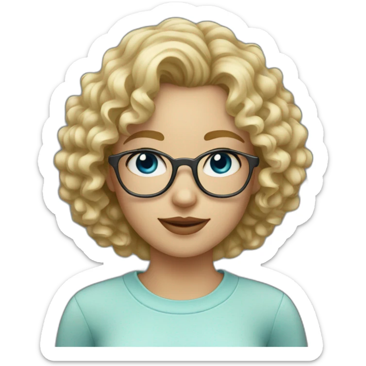 Short curly blond hair girl with blue-gray eyes and square glasses sticker