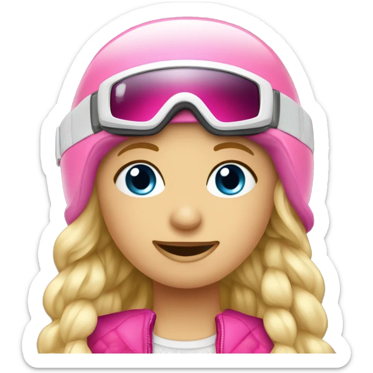 Blondes Mädchen mit geflochtenen Haaren und weißem Skihelm mit pinken Skibrille.  sticker