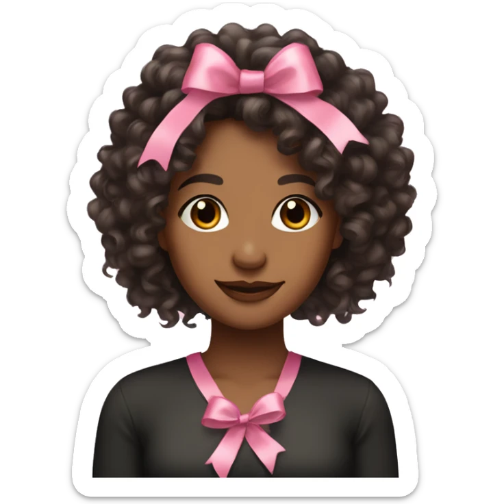 pretty brown woman with long black curly hair with pink ribbon  sticker