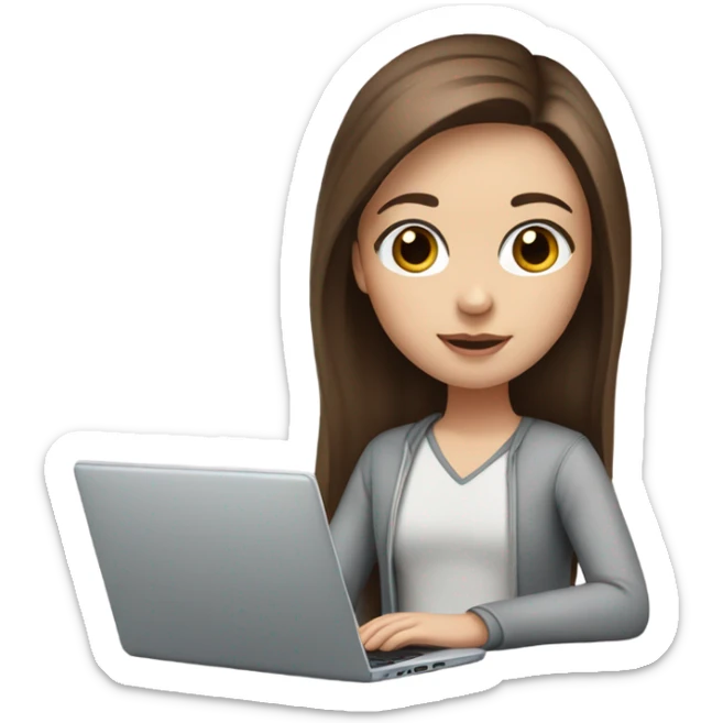 girl with brown hair and brown eyes pale skin long lashes studying on laptop sticker