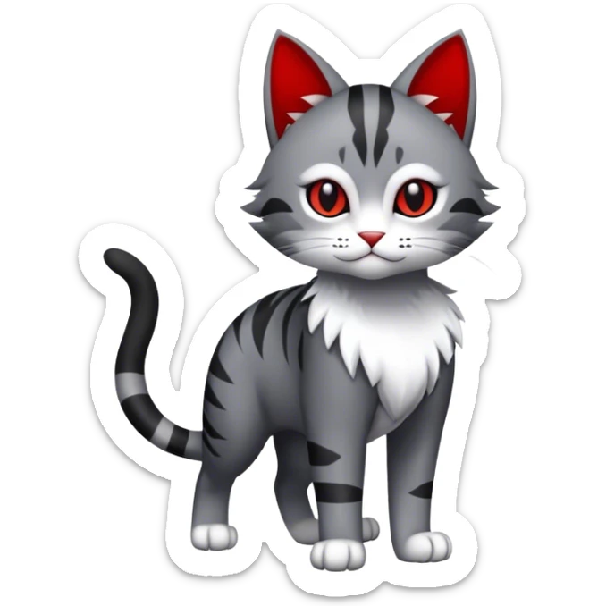 Cute cool black red white grey feline-animal-hybrid-Fakemon full body sticker
