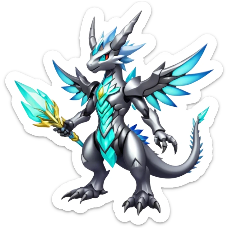 cool edgy badass shiny colorful ethereal legendary godly Archeus-Kyurem-Digimon-Fakemon-animal-hybrid full body sticker