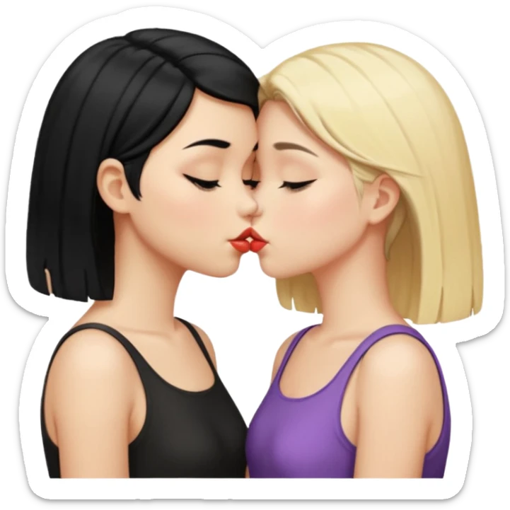 girl with short black hair kissing to girl with long blonde hair  sticker