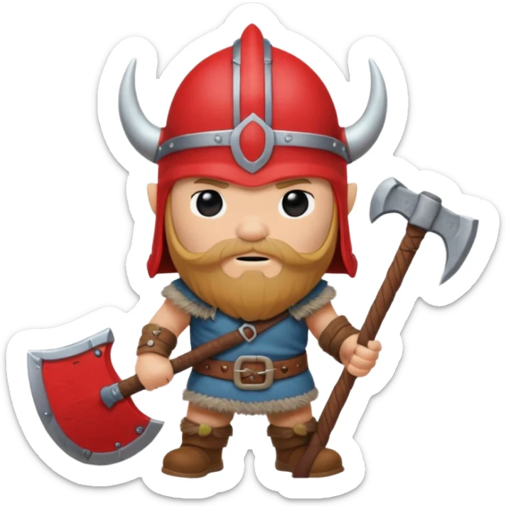 Viking avec une hache et un casque rouge et où on voit pas ses yeux peluche  sticker