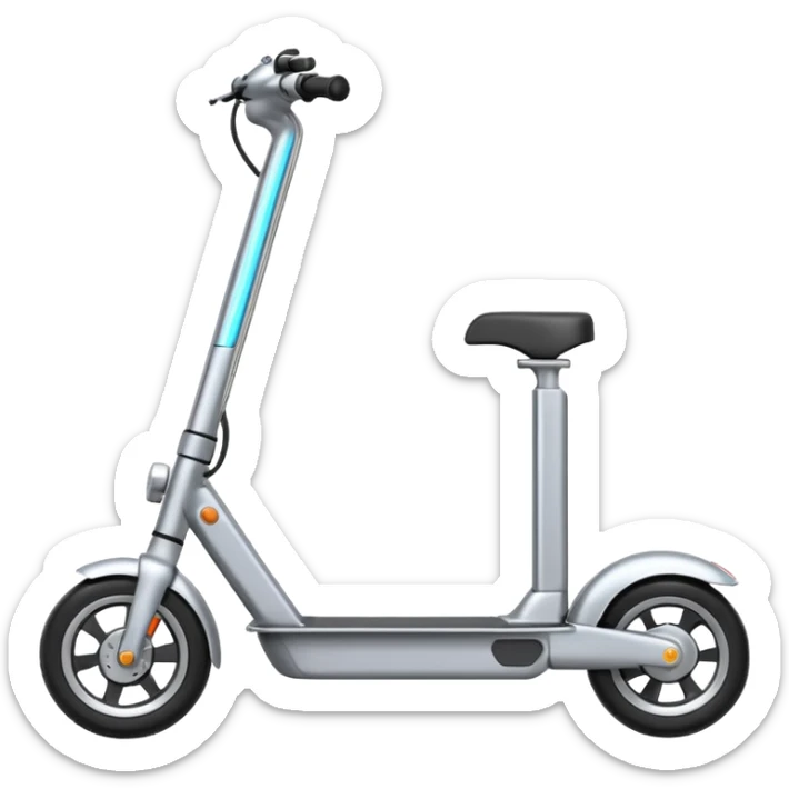A futuristic electric scooter emoji made of silver chrome, sleek minimal frame, smooth metallic surface, subtle reflections, modern urban design, iOS emoji style, centered, clean white background sticker