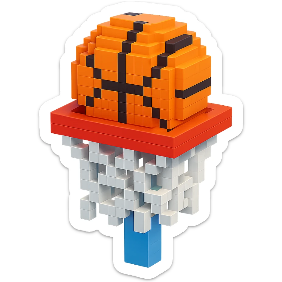 A voxel-style basketball in a net, variation 8 sticker