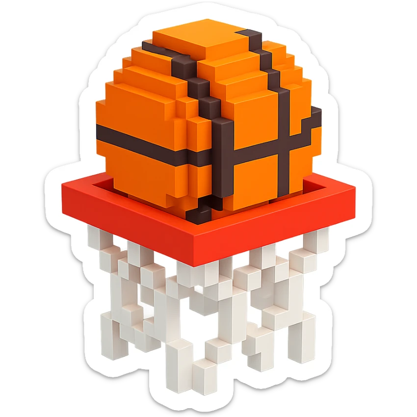 A voxel-style basketball in a net sticker