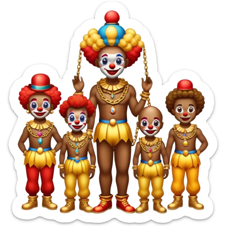Vip zone full of playing clowns with golden chain on the neck. full height  sticker