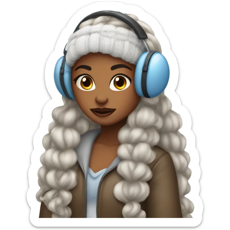 beautiful girl with long flowy hair and pouty lips wearing winter ear muffs sticker