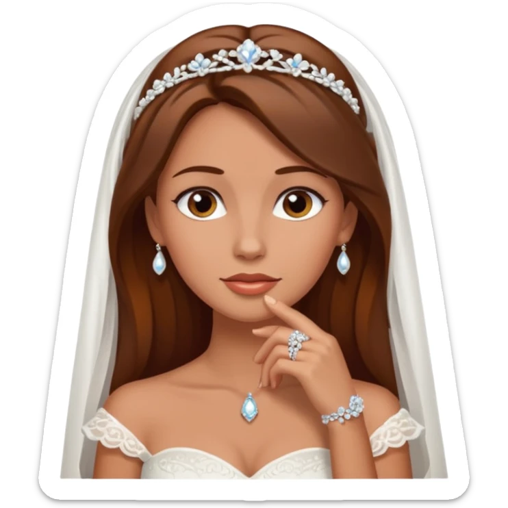 White tanned skin bride with brown hair with a chin on her face sticker