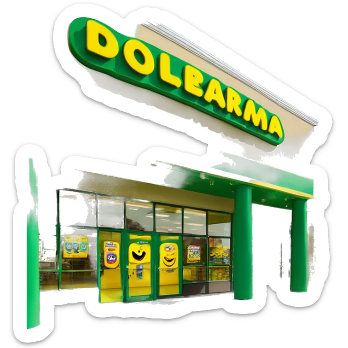 “Exterior of a Dollarama store with the bright green facade, bold yellow Dollarama sign, large front windows, and entrance doors, capturing the look of a budget-friendly retail store.” sticker