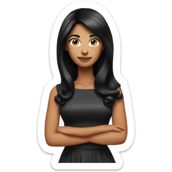 Tanned woman with long black hair wearing 60s style dress and hair sticker