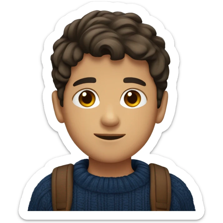 young boy, hispanic, brown hair, short hair, brown eyes, dark blue winter sweater sticker