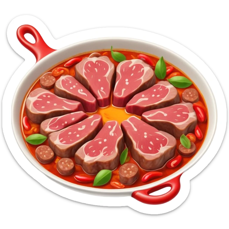 Fuqi Feipian sliced beef and offal in chili oil, simplified emoji style with bold outlines and bright colors, cartoon style Husband and Wife Lung Slices appetizer sticker