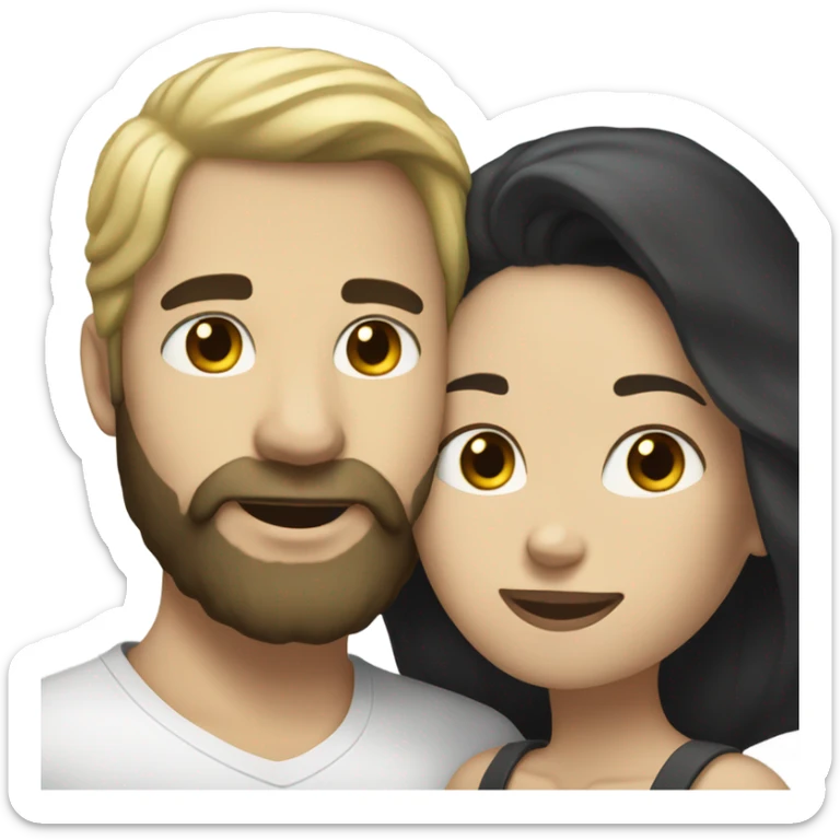Man, white skin, short black hair, long beard, hugging a white woman with blonde hair  sticker