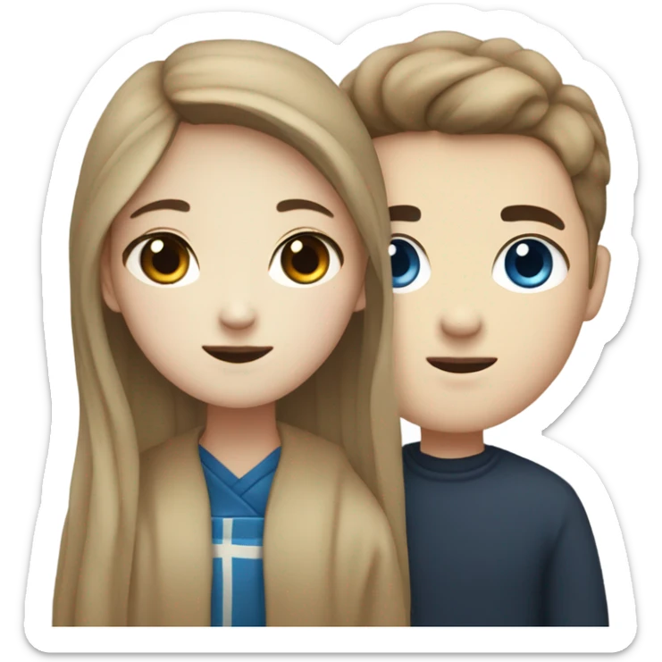 Korean girl(black eyes) with her norwegian boyfriend with blue eyes sticker