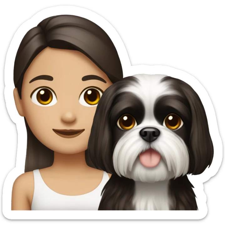 Girl with dark bown hair and shih tzu sticker
