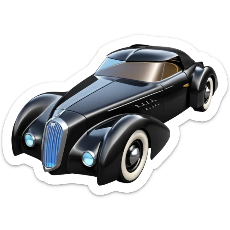  the animated series aerodynamic futuristic Batmobile loosely based on 1936 cord 812 (flat long straight faceted mechanical body) stealthy understated street rod  sticker