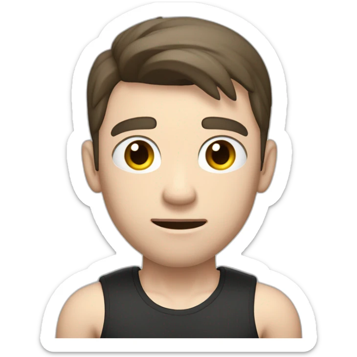 Confused Pale skinned Fit Man With the biceps and dark brown hair in black shirt, gray sports shorts and white Sneakers sticker