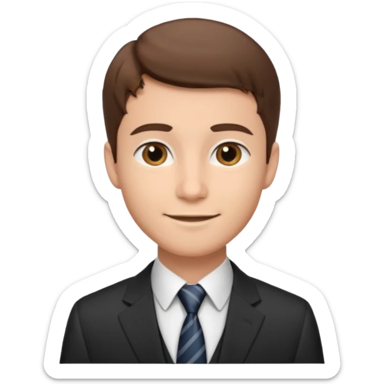 young gentleman emoji, short brown hair, wearing a suit and tie, friendly smile sticker