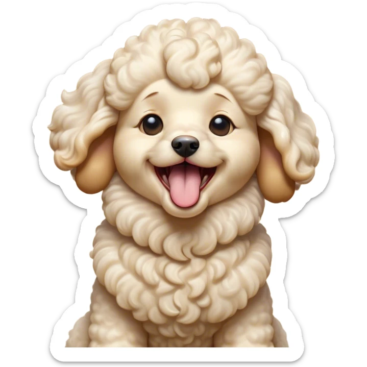 Cinematic Cute Yawning Cream Poodle Portrait Emoji, Head tilted slightly with a dramatic, wide-open yawn, displaying a soft, curly cream Fur with delicate texture, floppy ears slightly drooping, round warm eyes barely open in drowsy contentment, Simplified yet irresistibly adorable features, highly detailed, glowing with a soft, cozy glow, high shine, relaxed yet expressive, stylized with a touch of whimsy, bright and endearing, soft glowing outline, capturing the essence of a sleepy yet affectionate companion, so drowsy it feels like it could stretch right out of the screen and curl up for a nap! sticker