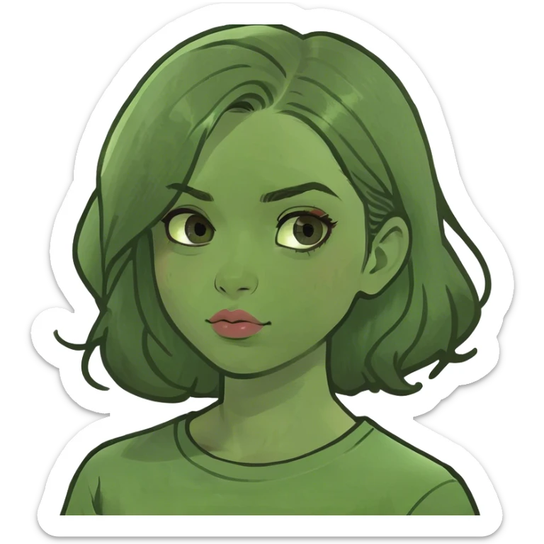 a girl with brown hair, brown eyes and plump lips kisses a boy with white hair and green eyes sticker