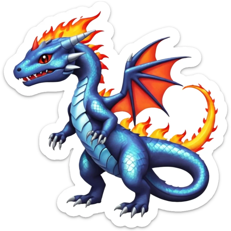 Cute Shiny white iridescent Guilmon-Salandit-Fakémon-hybrid-creature (full body)  sticker