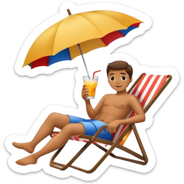 A person laying on a lawn chair holding a drink with an umbrella in it sticker