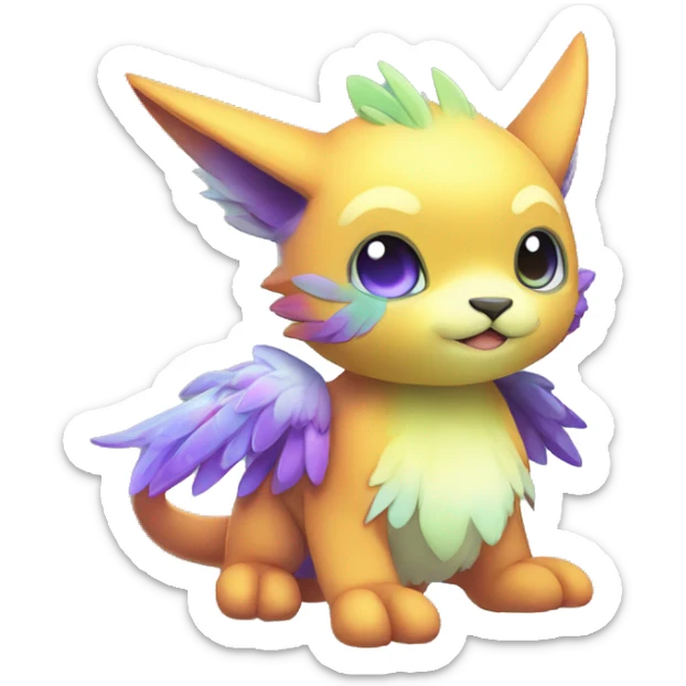 Cute cool shiny colorful fantasy animal hybrid Fakemon full body sticker