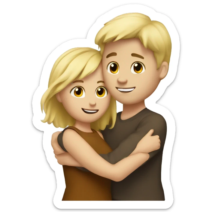 Blonde hair girl hugging brown hair boy sticker