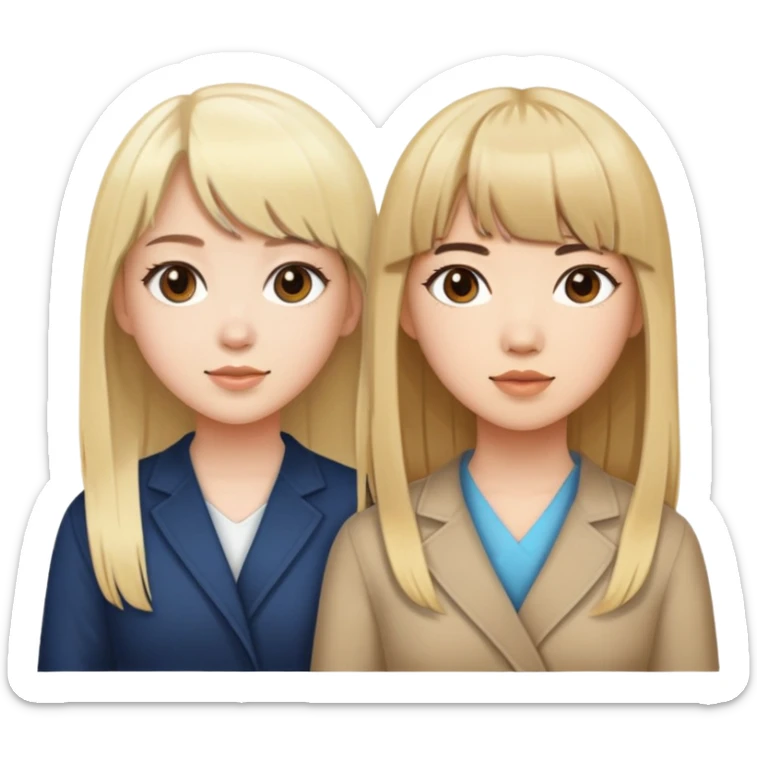 Blonde white girl middle part with brown hair asian girl bangs sticker